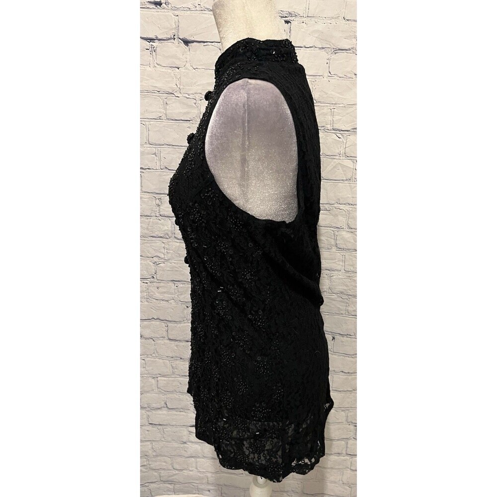 Vintage Christina Fairbanks black sleeveless beaded sequin button top blouse L - Picture 3 of 7